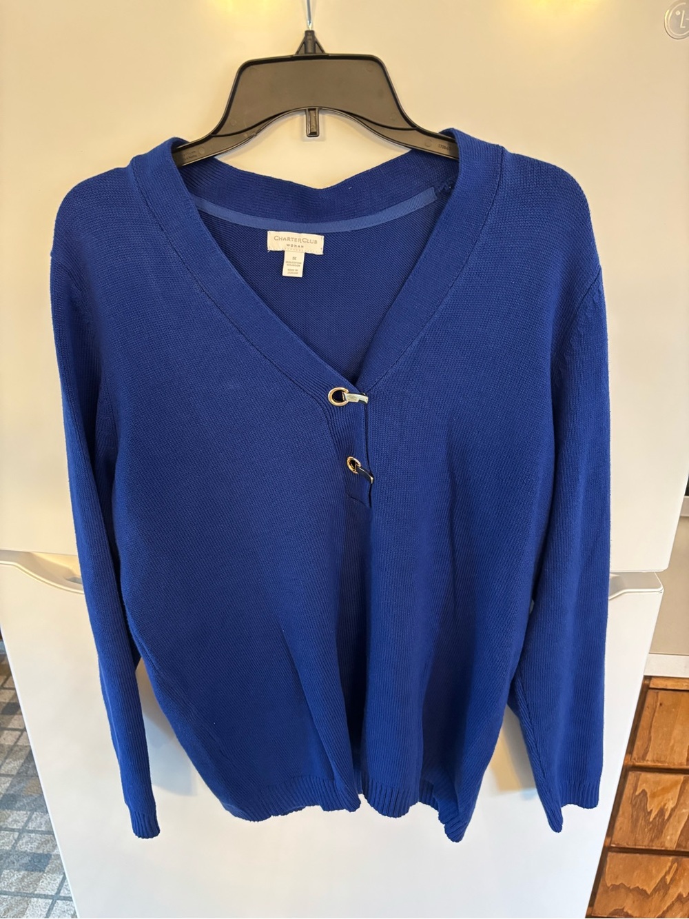 Charter Club Cobalt Blue V-Neck Sweater with Gold Eyelet Accents